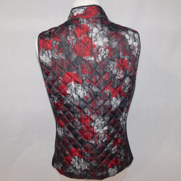 Northern Reflections Womens M Red Black Gray Roses Quilted Full Zip Vest - Picture 9 of 11